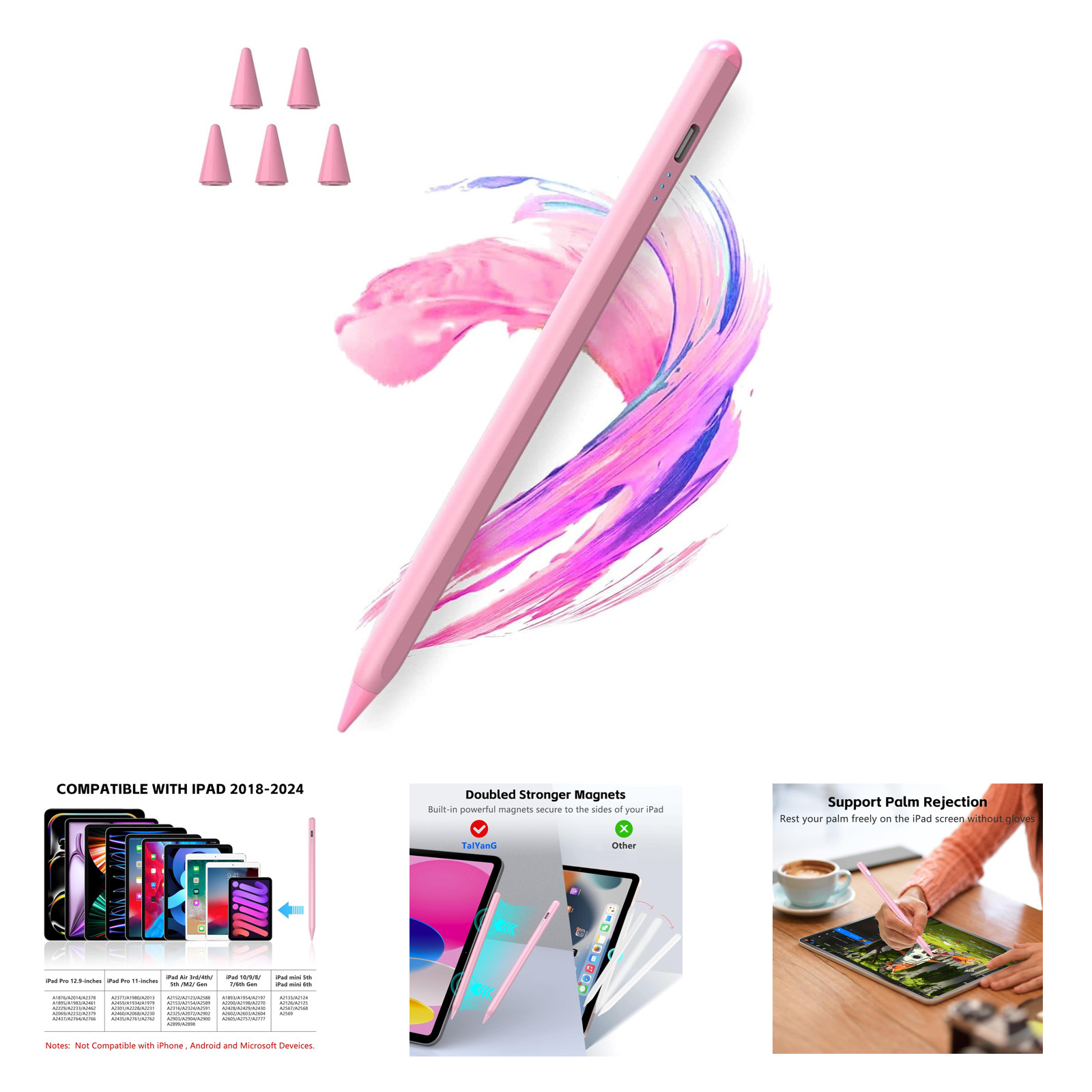 Stylus Pen for iPad 2018-2026 with Palm Rejection Faster Charge Tilt Sensitivity