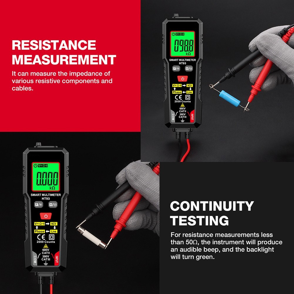 HT93 Multi-function Digital Multimeter Handheld NCV Detection Smart Multimeter