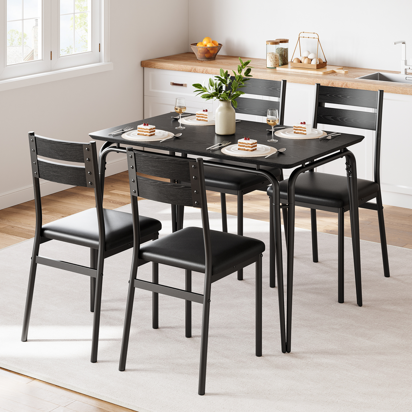 5pcs Dining Table Set,Kitchen Table With Upholstered Chair Dining Room Table Set