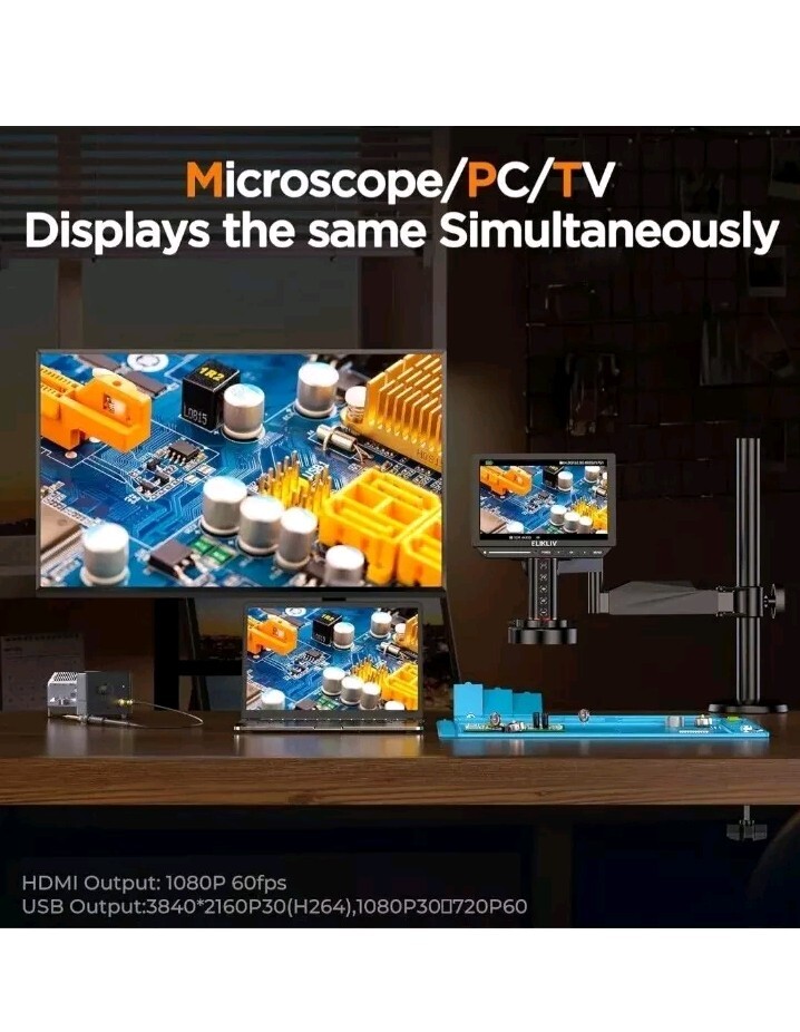 DEFECTIVE Autofocus 4K HDMI Digital Microscope 53MP LCD EM4K Flex Arm 10 G3D