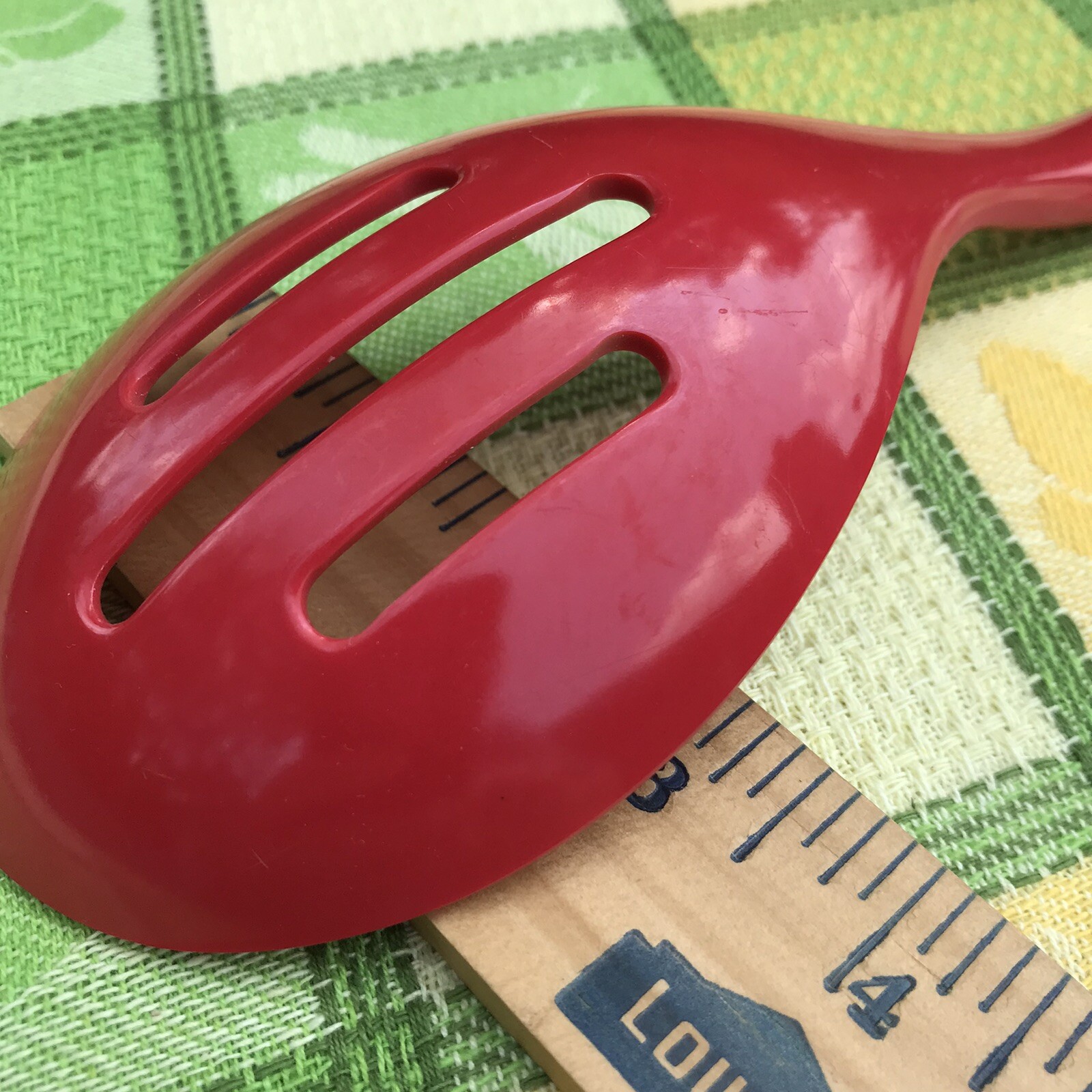 Vintage Melamine Red Slotted Spoon Serving Hard Plastic 12”