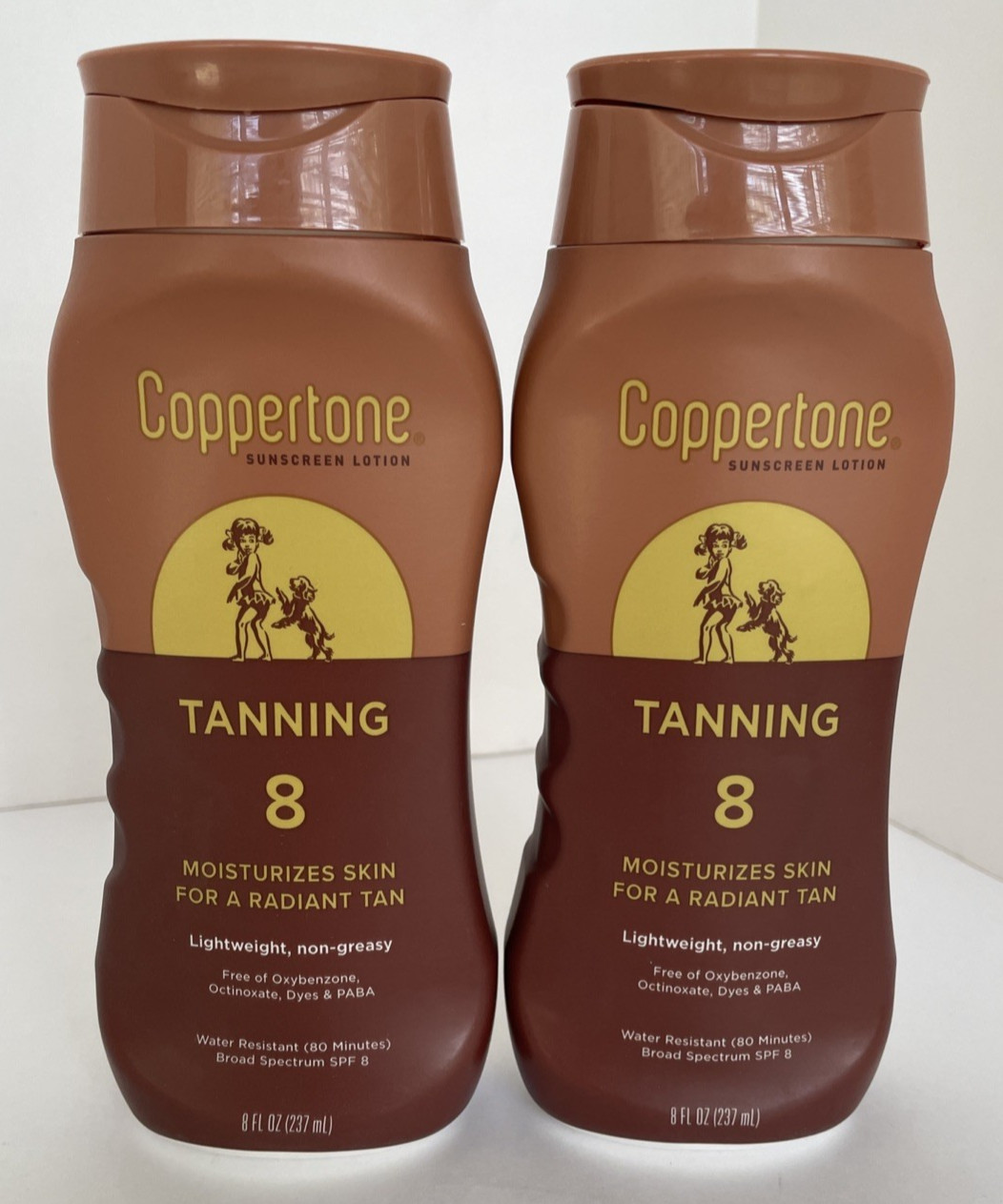 NEW-2 Coppertone Sunscreen Tanning SPF 8 Water Resistant 8oz Non Greasy Exp 9/26