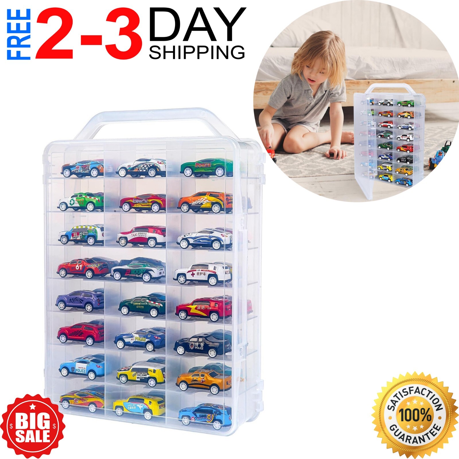Double Sided Storage Case For 46 Hot Wheels, Matchbox Cars, Portable, Dust Proof