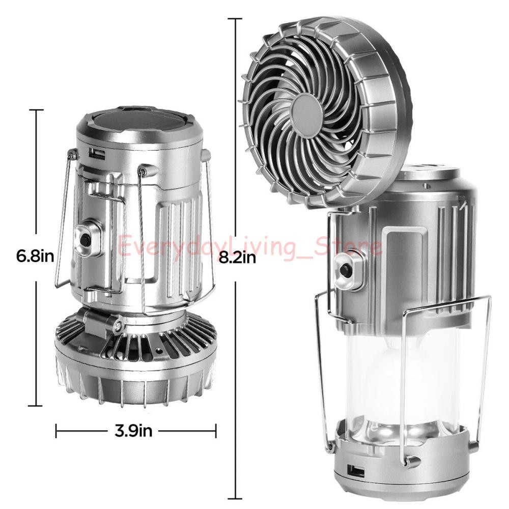 Solar Portable LED Camping Lantern with Fan USB Rechargeable Flashlight Lamp US