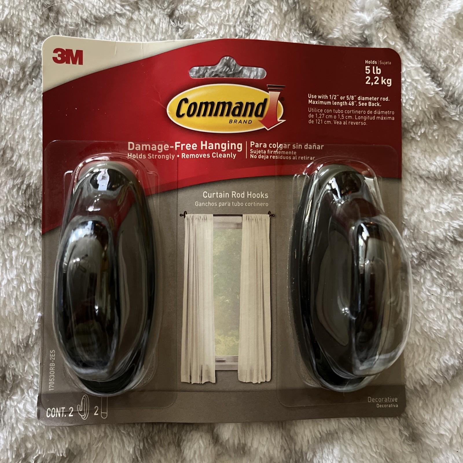 Command Curtain Rod Hooks Holds 5lb  Damage Free Hanging