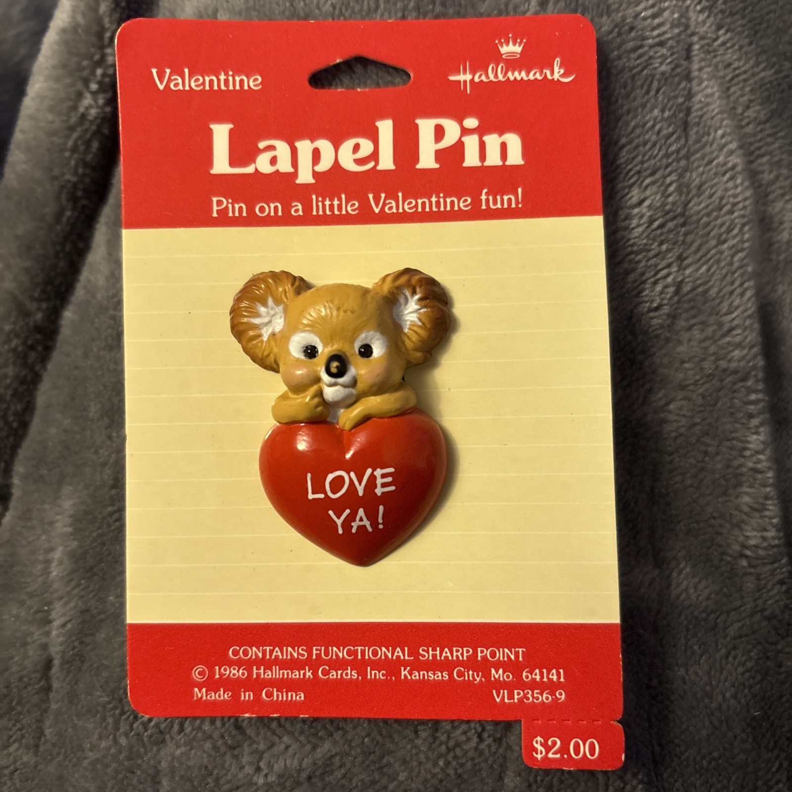 Vintage Valentine Koala Brooch (Hallmark Pin)