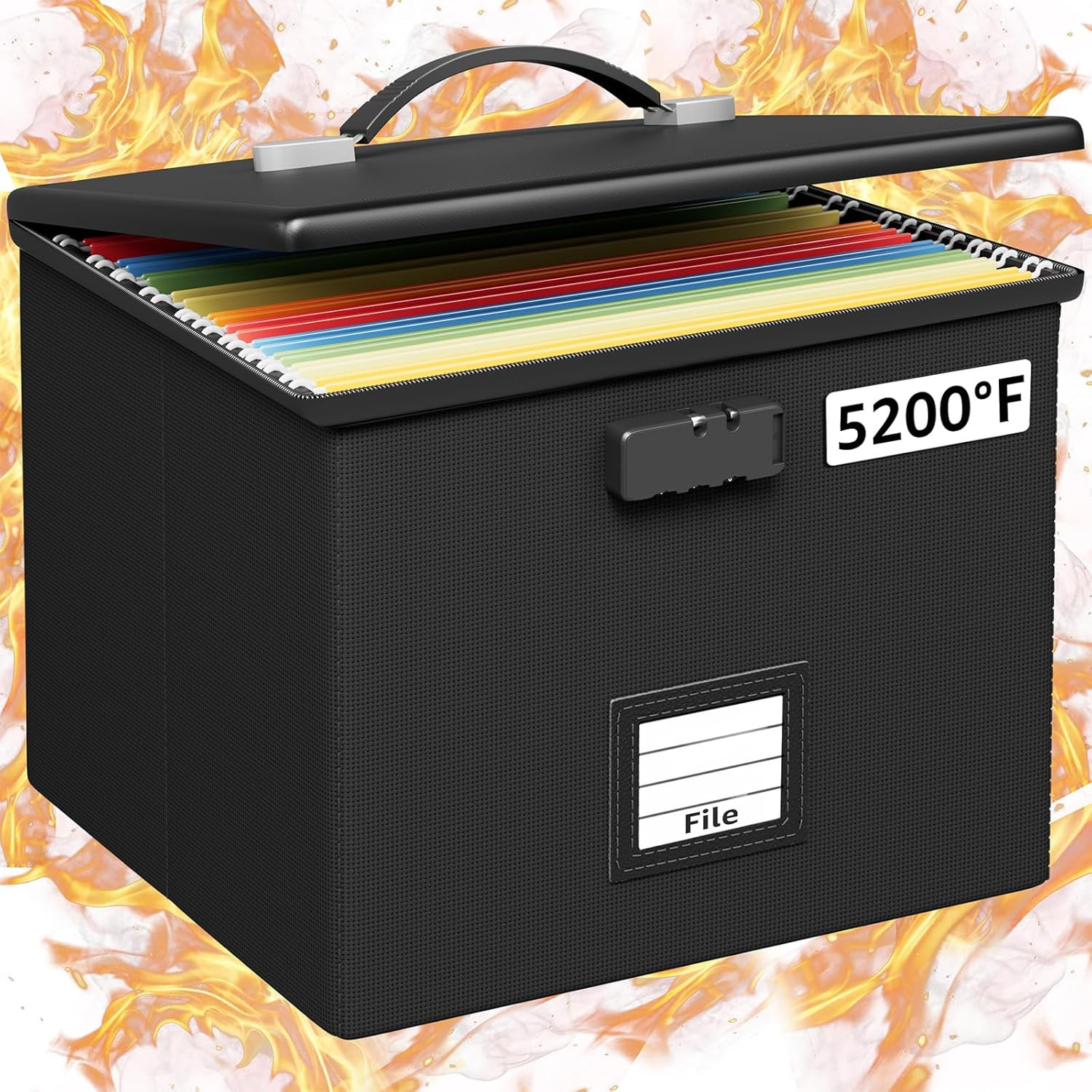 Fireproof Document Organizer Box with Handle and Waterproof Locking Lid