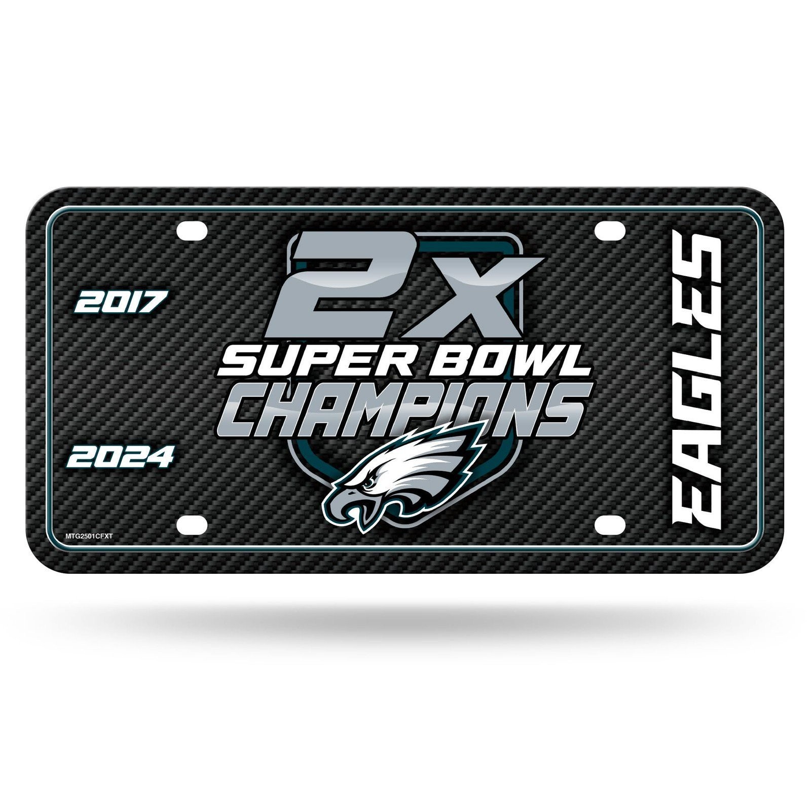 Philadelphia Eagles 2-Time Champions Premium Metal Tag License Plate, Carbon Fib