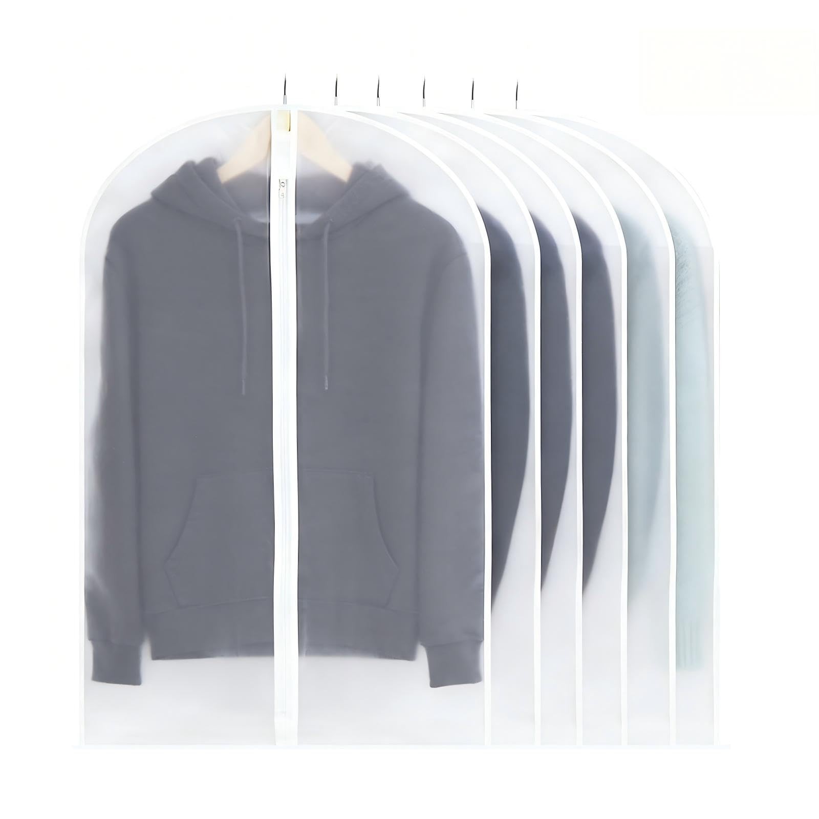 6 Pack Clear Garment Bags for Hanging Clothes, 24×40 Suit Bags for Closet Sto...