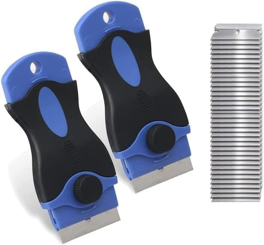 2PACK Razor Blade Scraper Tool with 30Pcs Stainless Steel Blades for Glass Stove