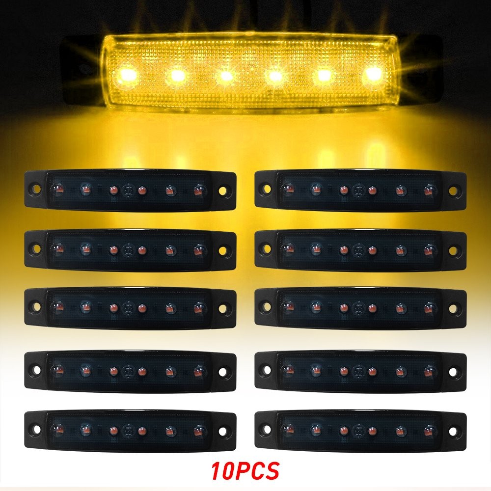 10x Amber 6LED Side Marker Clearance Lights Waterproof for Trailer Truck RV Boat