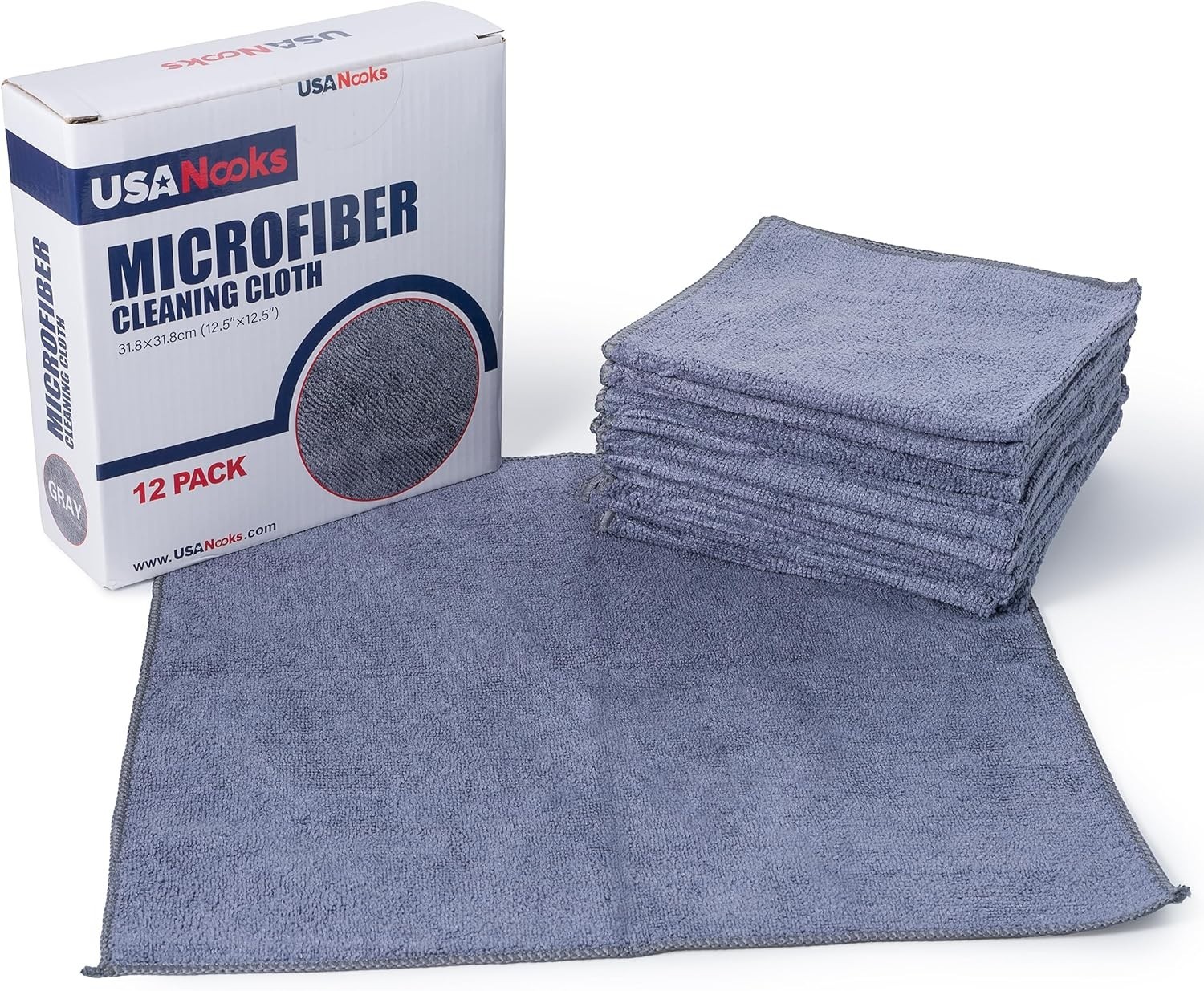 USANOOKS Microfiber Cleaning Cloth Grey - 12 Pcs (12.5" x 12.5")