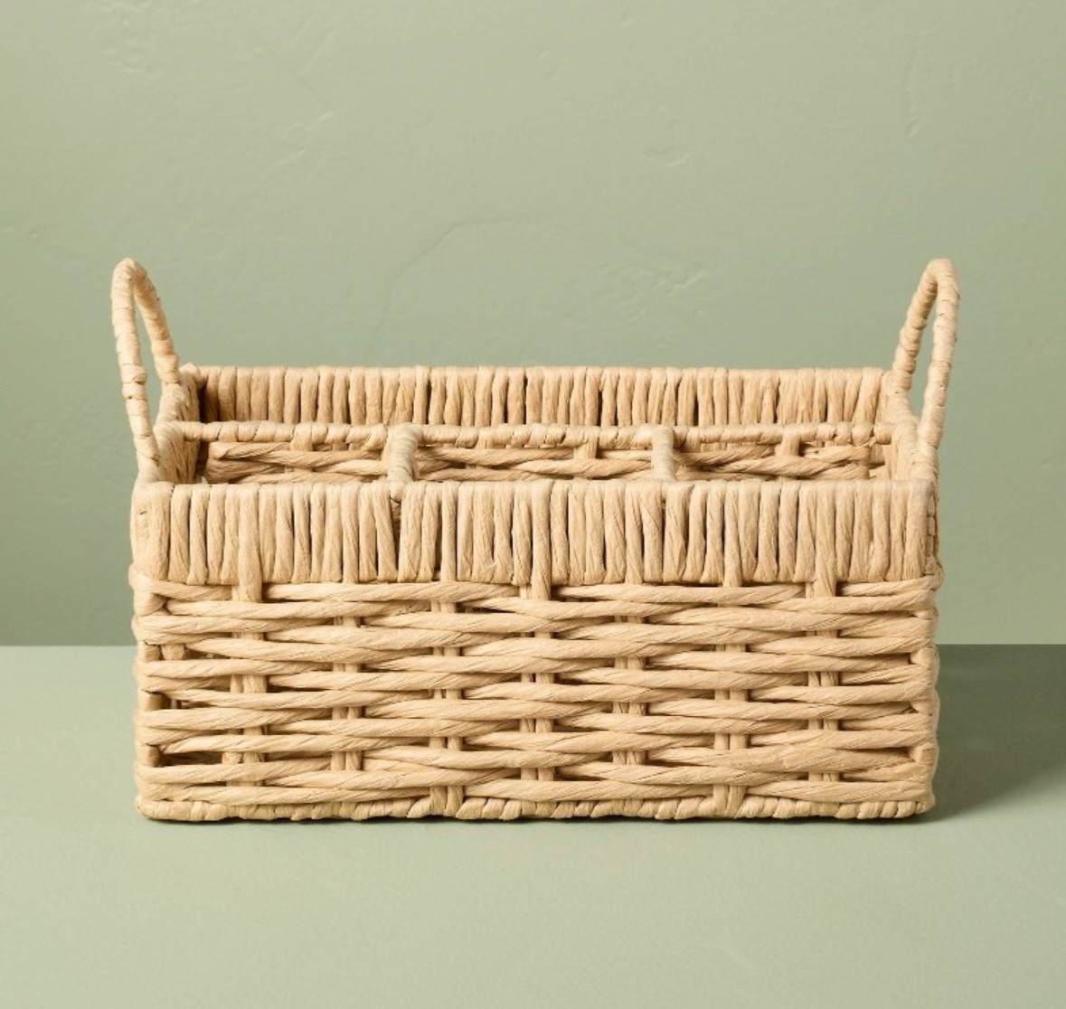 Woven Flatware Caddy Organizer Storage Basket 7x7.5x11.75 Paper Iron