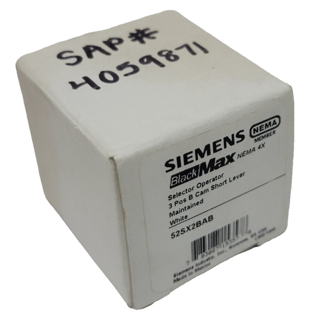 SIEMENS 52SX2BAB Selector Switch: 30 mm Panel Mounting Size, 2 Positions