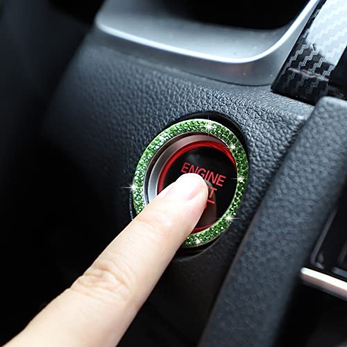 Light Green Bling Car Engine Start Button Cover - 2 Pieces - Ignition Ring