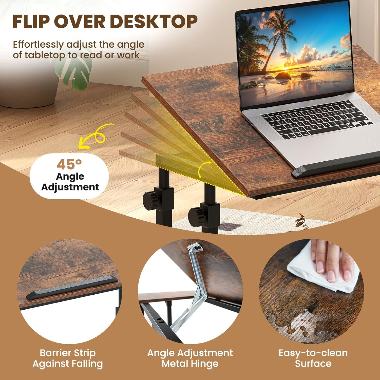 Mobile Standing Desk, Adjustable Rolling Computer Desk W/Tilting Desktop & Stora