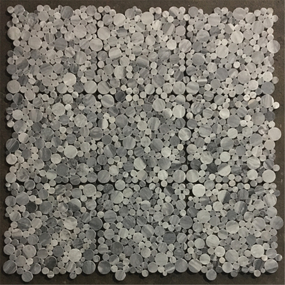 K92XH Bubble Round Bardiglio Gray Marble Mosaic Shower Floor Tile Honed