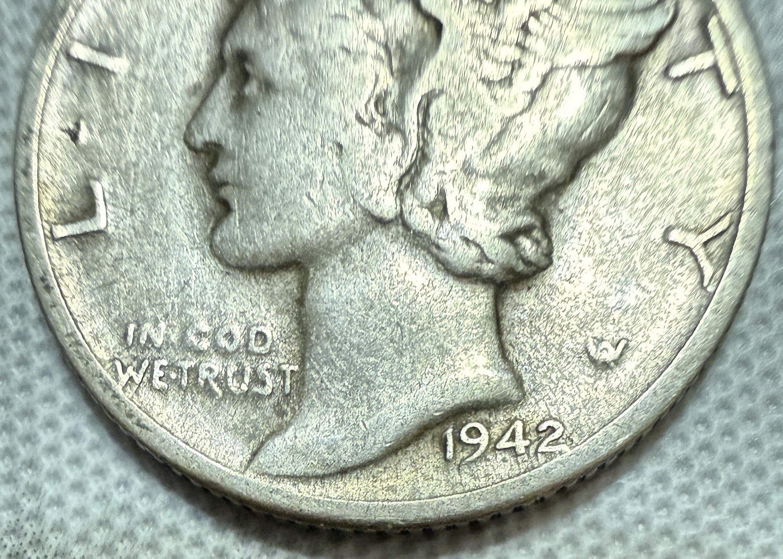 1942D Mercury Dime 10C Coin Error “In Cod We Trust” 90% Silver
