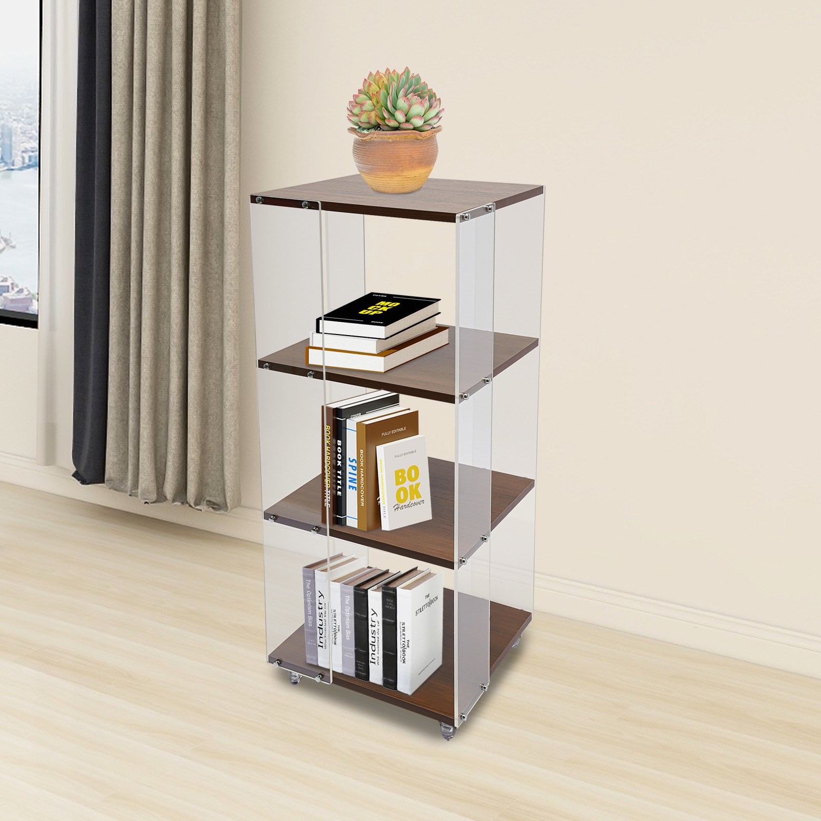 360° Rotating Display Bookshelf 3 Tiers Standing Corner Storage Bookcase Rack US