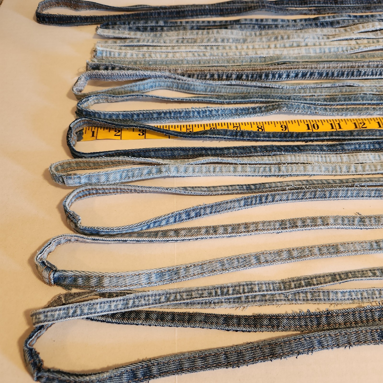 Lot of 18 Jean Denim Double Stitched Side Seams 27" to 74" Long Various Shades