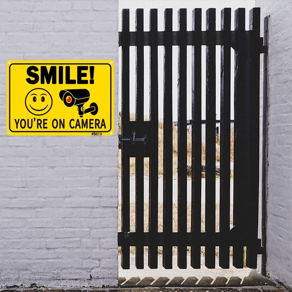 Durable 2-Pack Smile! You're On Camera Security Signs - 10x7 Weatherproof Design