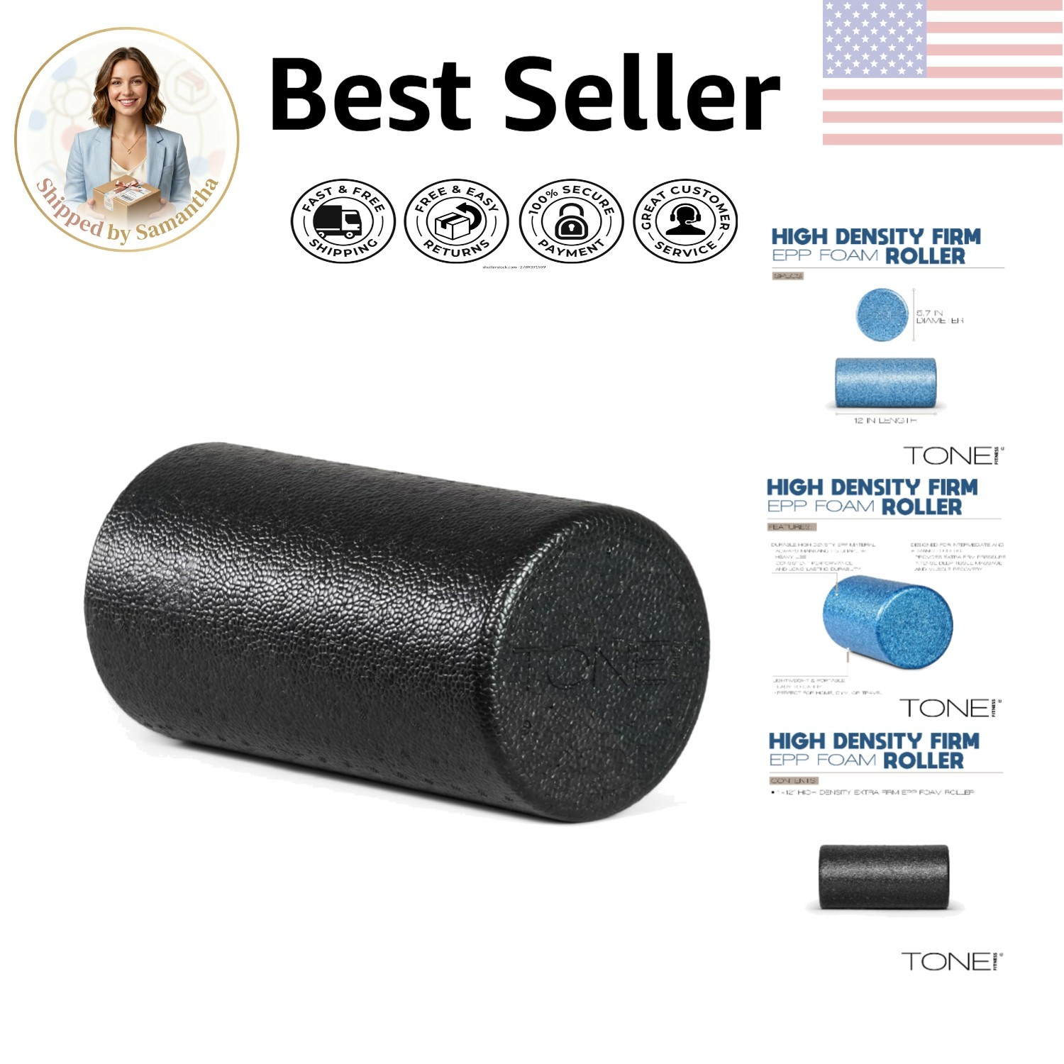 Portable High Density Foam Roller - Perfect for Deep Tissue Massage & Recovery