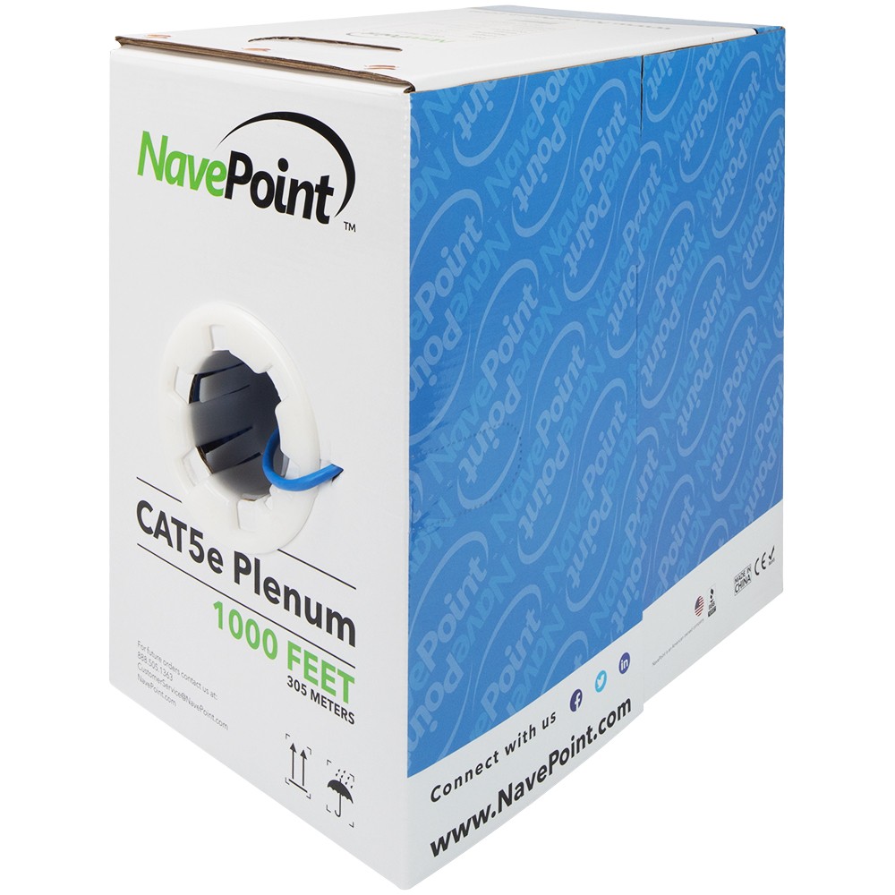 CAT5e Plenum CMP Pure Copper UTP 24AWG 350MHz Network Ethernet 1000FT Blue Bulk
