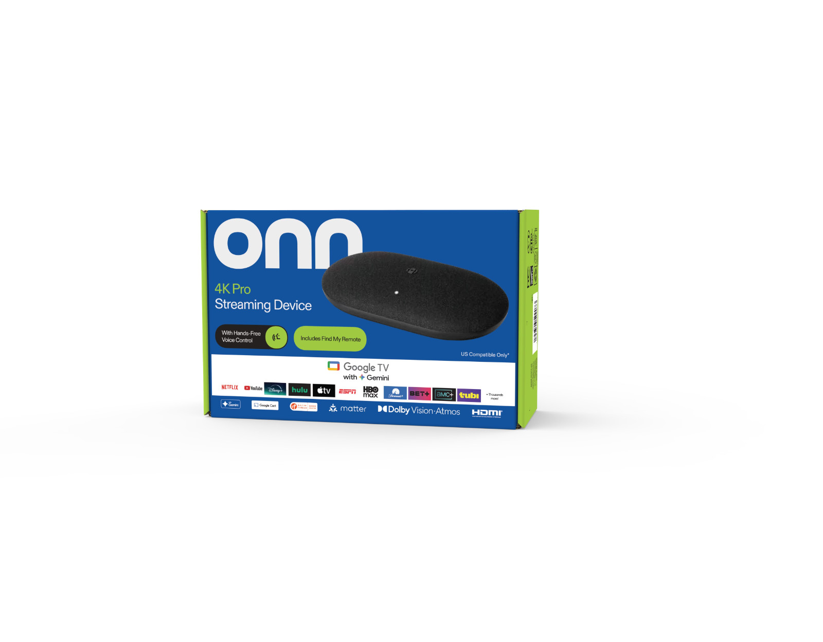 Onn 4K Pro Streaming Device Google TV, 32GB, Dolby Vision, Ethernet
