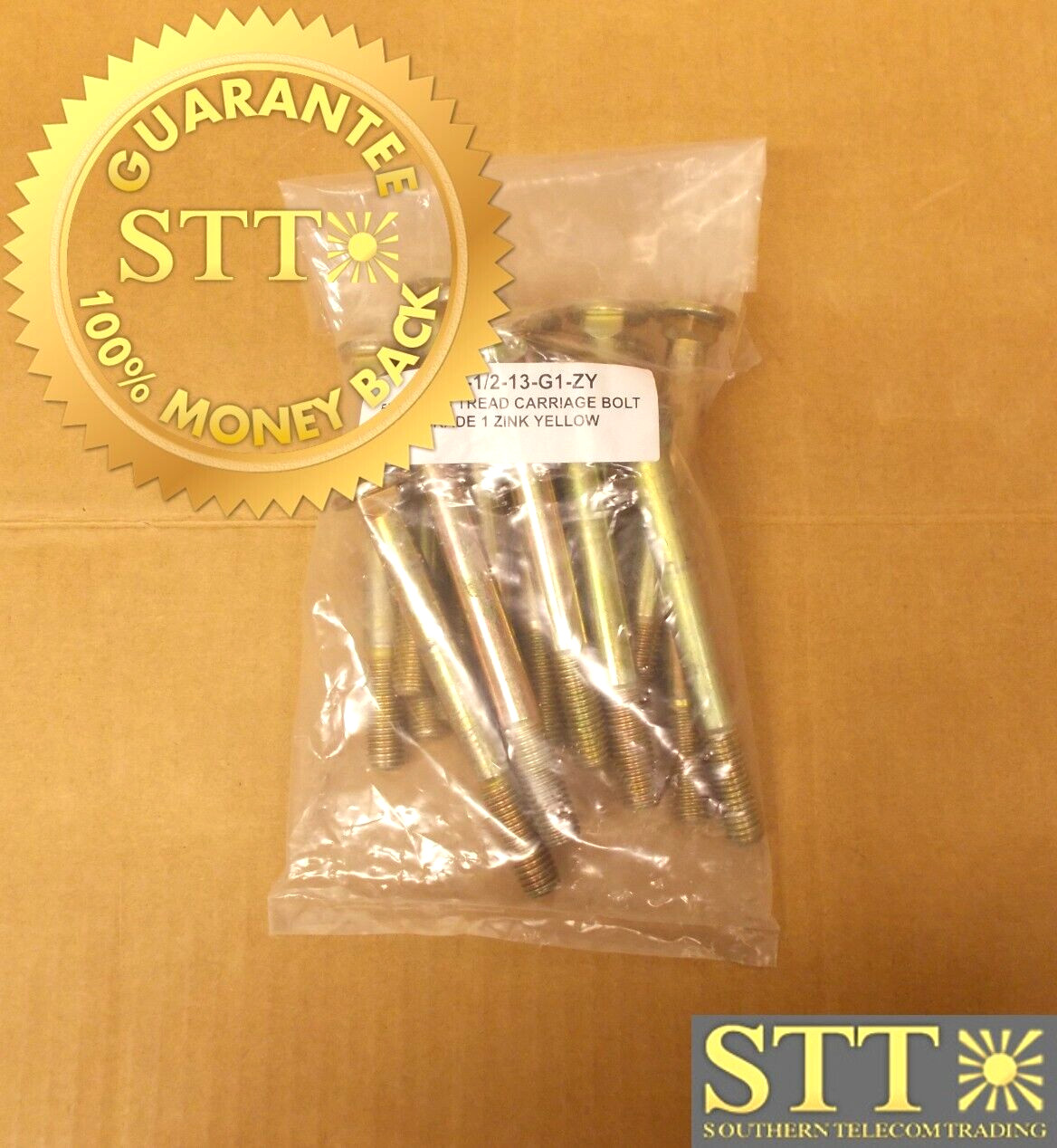 5" X 1/2-13 THREAD CARRIAGE BOLT GRADE 1 ZINC YELLOW (LOT OF 16) NEW