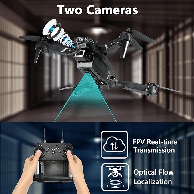 RC Drone With HD Dual Camera WiFi FPV Foldable Quadcopter +4 Battery