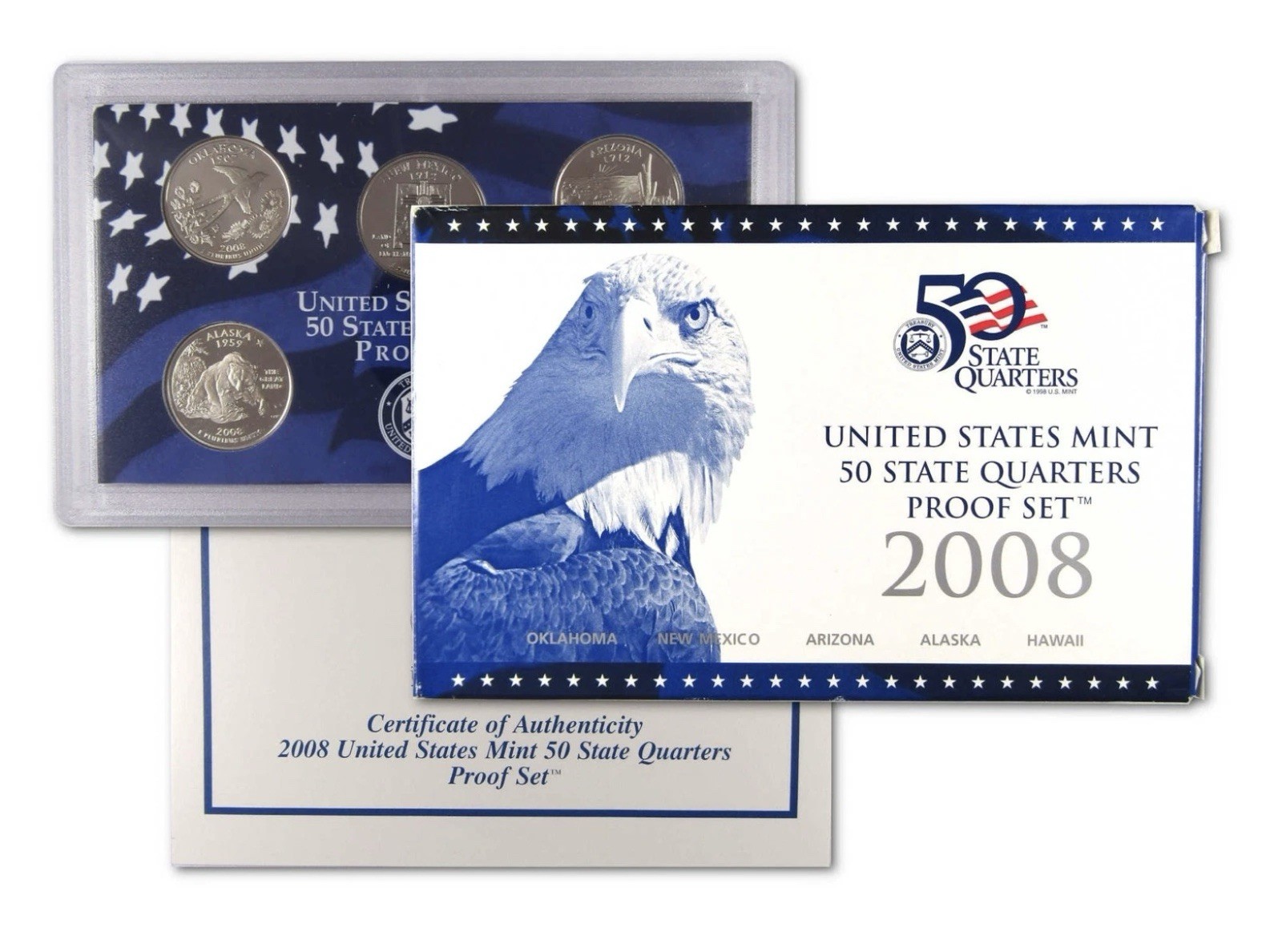 2008 State Quarter Clad Proof Set U.S. Mint Packaging OGP COA