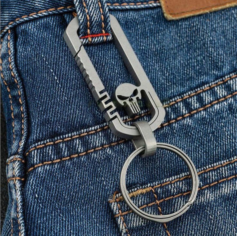 Outdoor EDC Titanium TC4 Skull Key Chain Key Ring Carabiner Fast Hanging Tool