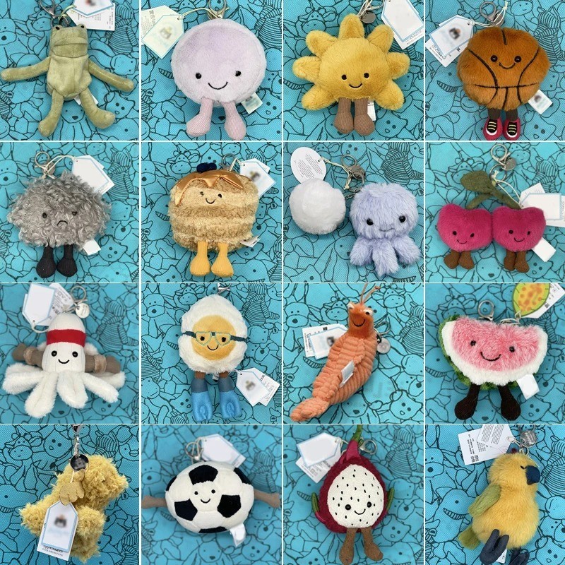 Golf Ball Plush Keychain, Jellyfish Keychain, Macaron Plush Toy, Cherry