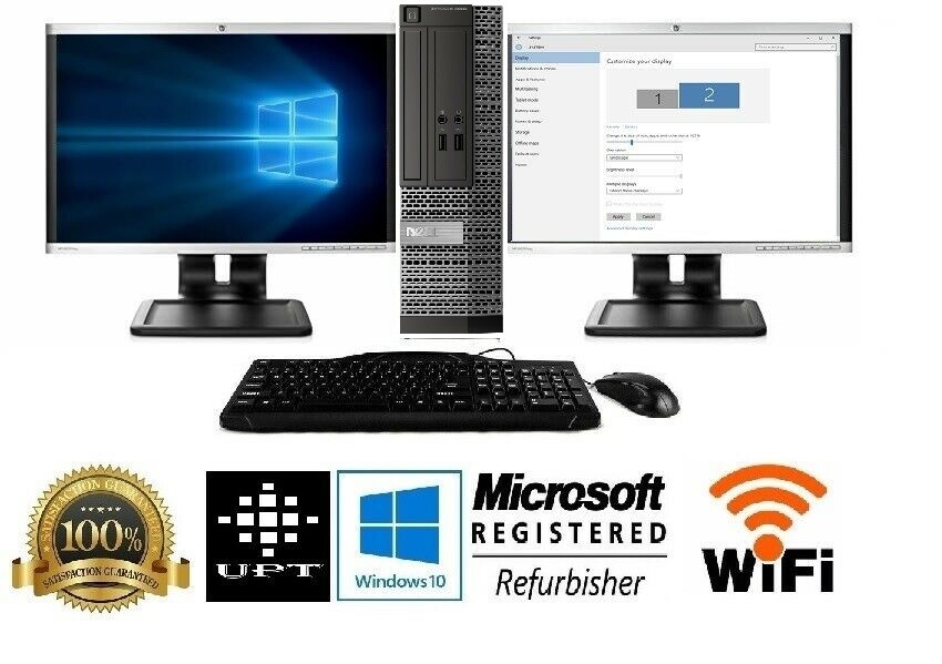 Dell Desktop PC Computer I5 4TH Gen 3.6 8GB DUAL 22" LCD Monitor Windows 10 Pro