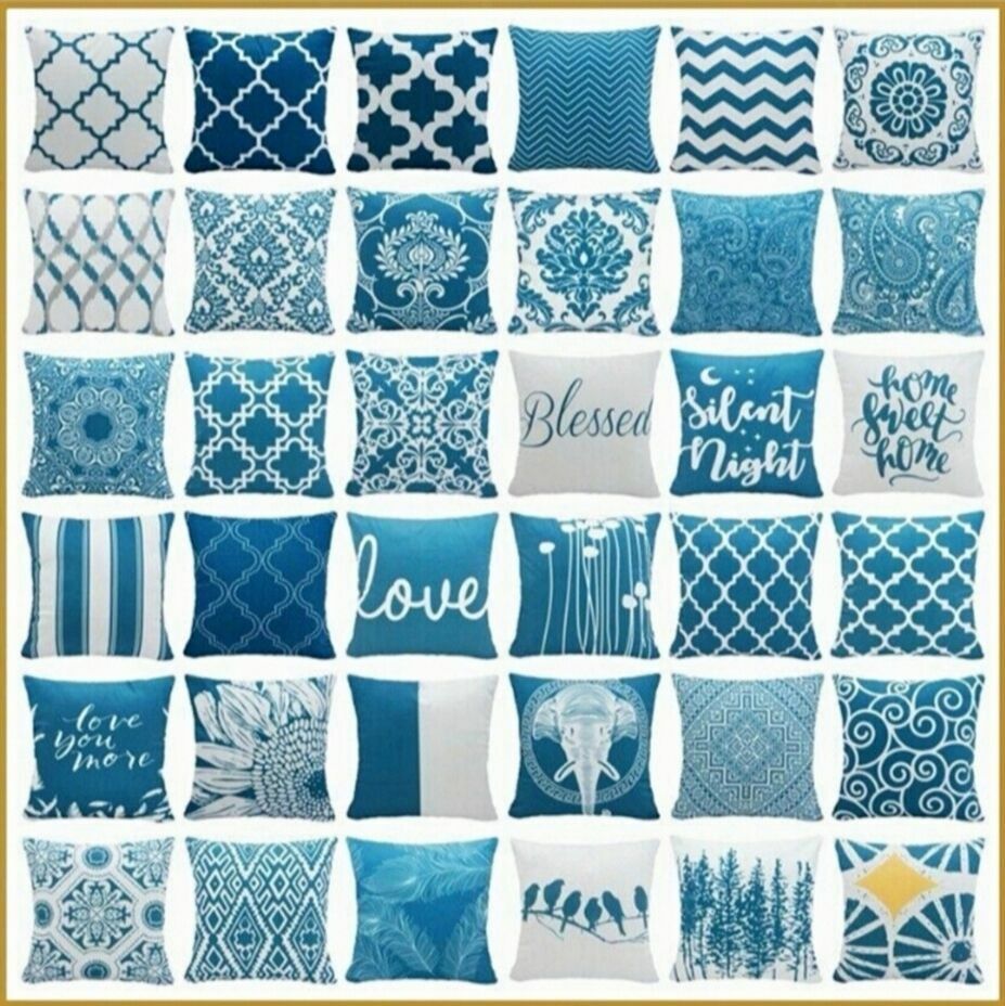 16x16" Teal Blue White Soft Throw PILLOW COVER 2-Sided Decorative Cushion Case