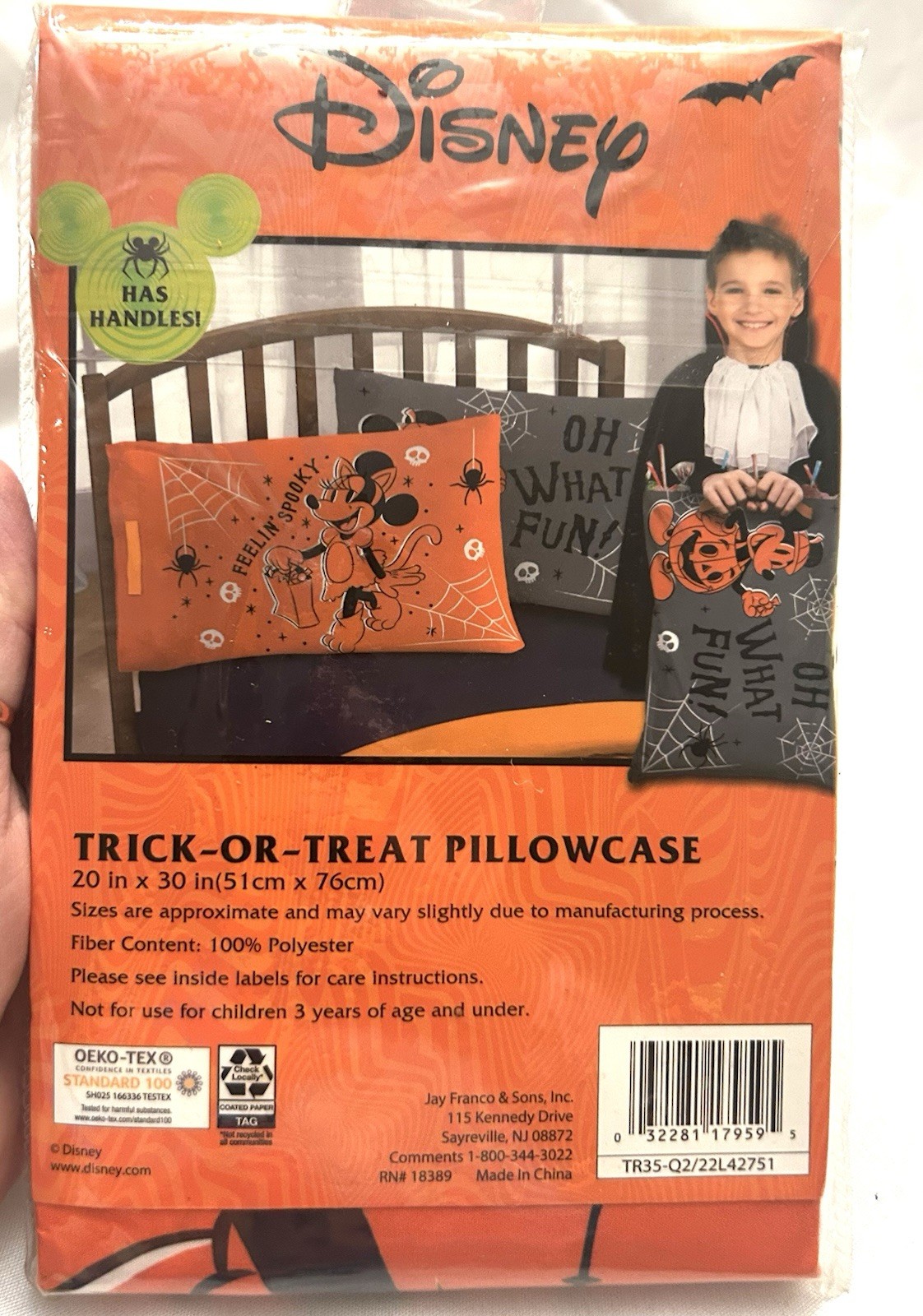 Disney Trick or Treat Pillowcase Orange Black 20" x 30" w/ Handles Minnie Mouse