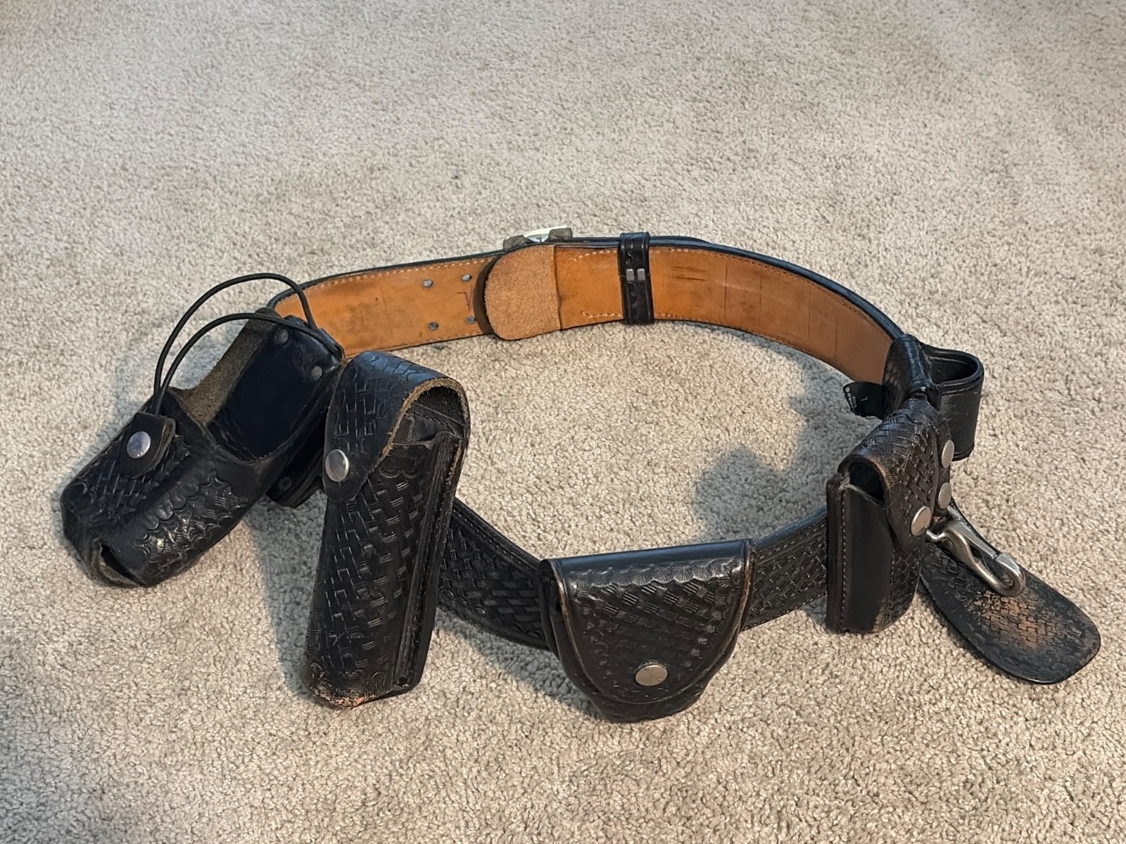 Vintage Police Duty Belt Basketweave Leather Service Belt w/Accessories