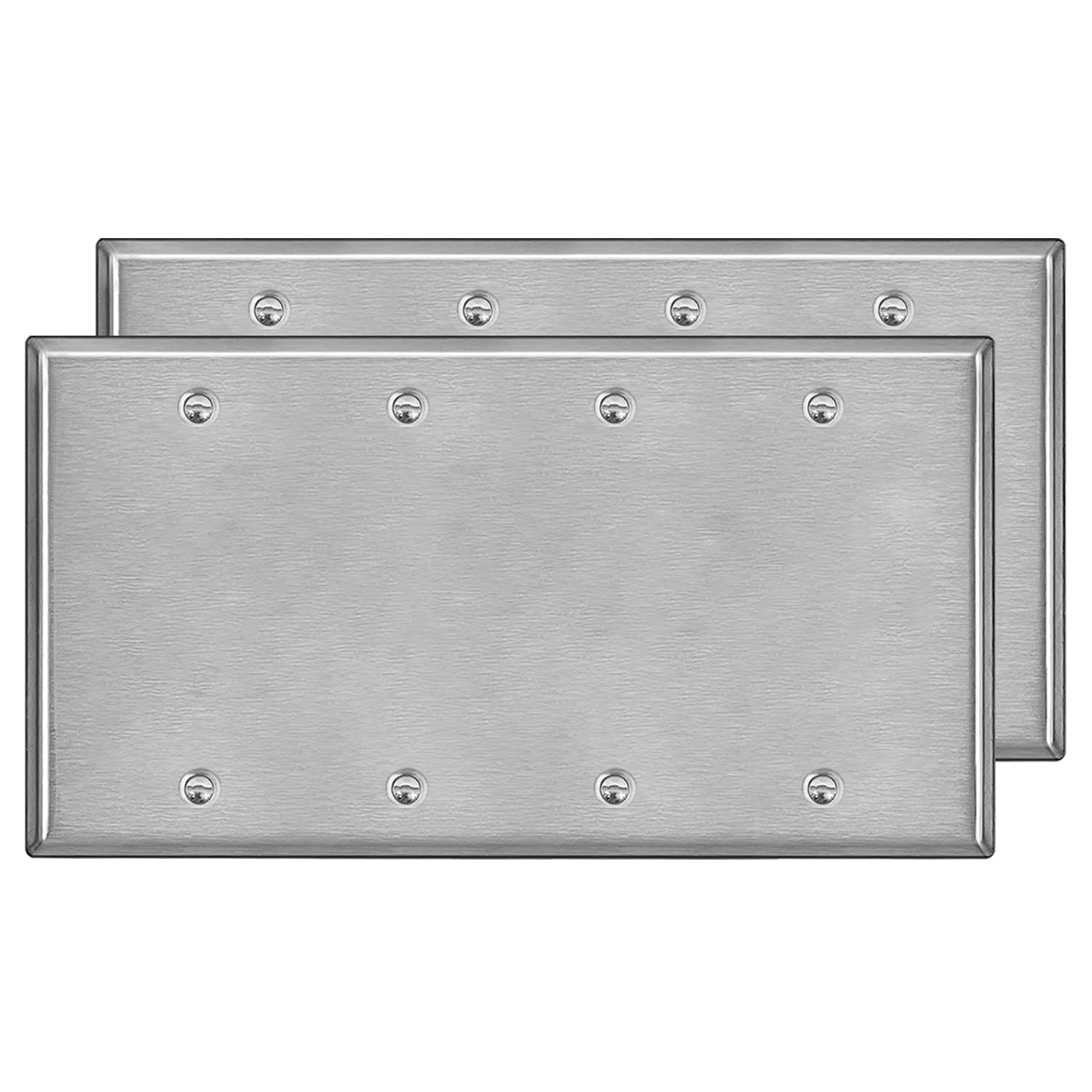 4-Gang Blank Metal Wall Plate Stainless Steel Outlet Cover 2 Pack