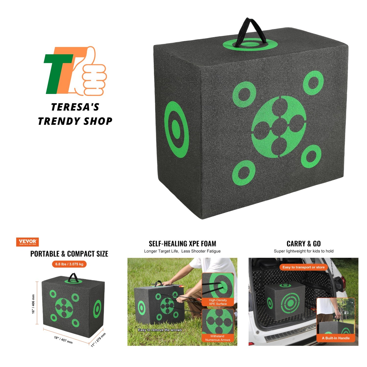 All-Side Shooting Black Archery Target - Easy Arrow Removal & Carry Handle