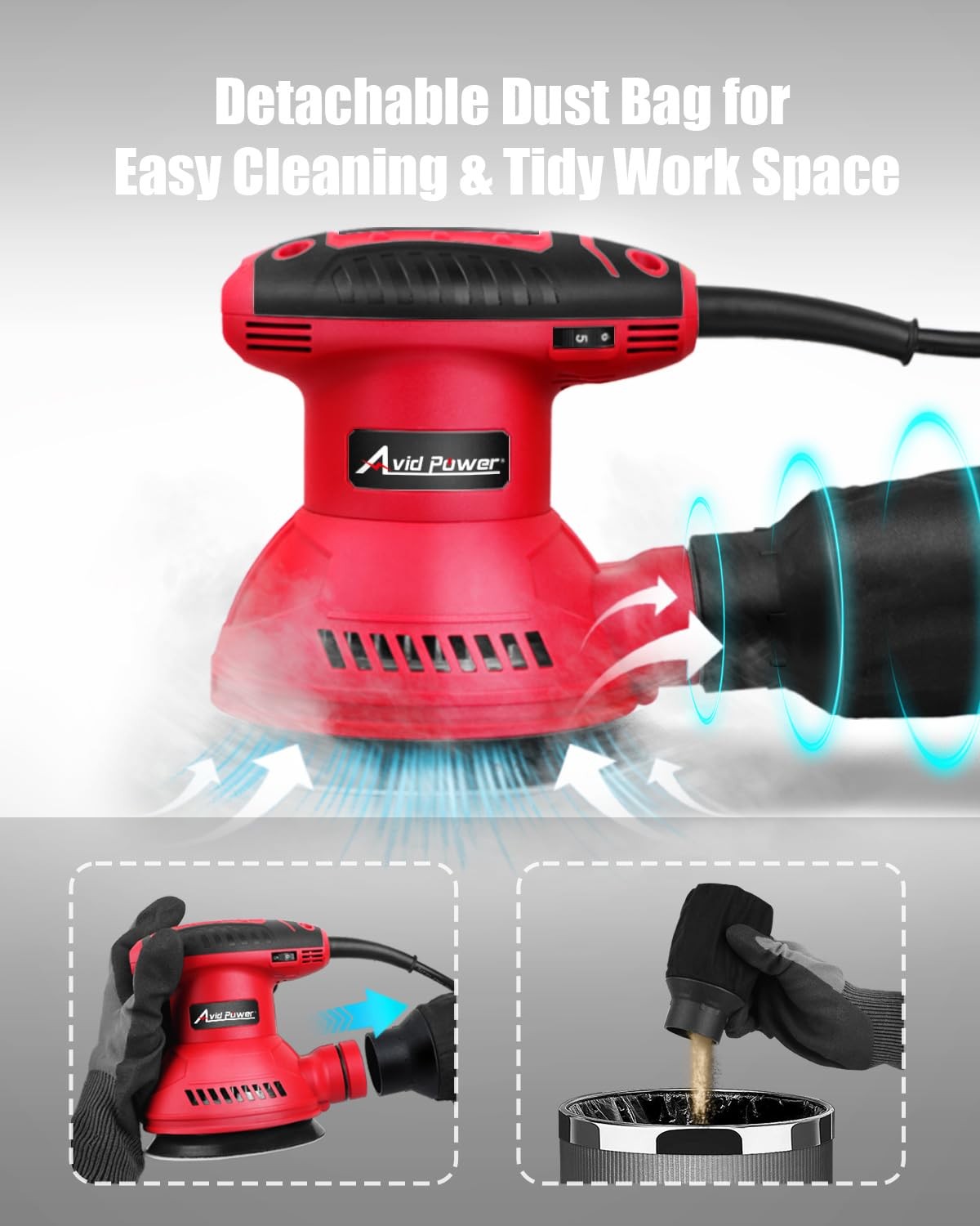 AVID POWER 5 Inch Orbital Sander Electric 3.0 Amp 6 Variable Speed Tool