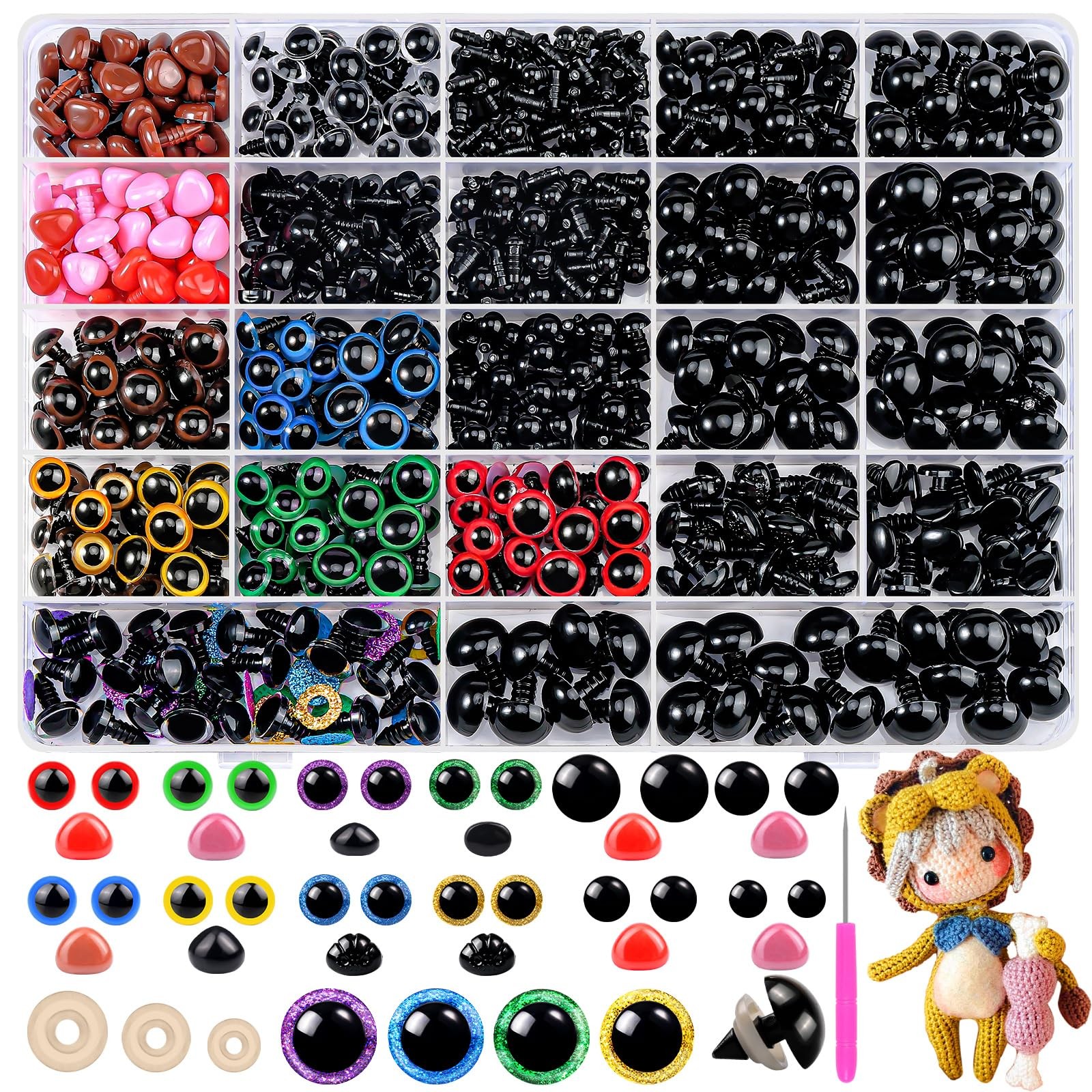 1100PCS Safety Eyes and Noses Set for Amigurumi Crochet Plush Dolls Bears
