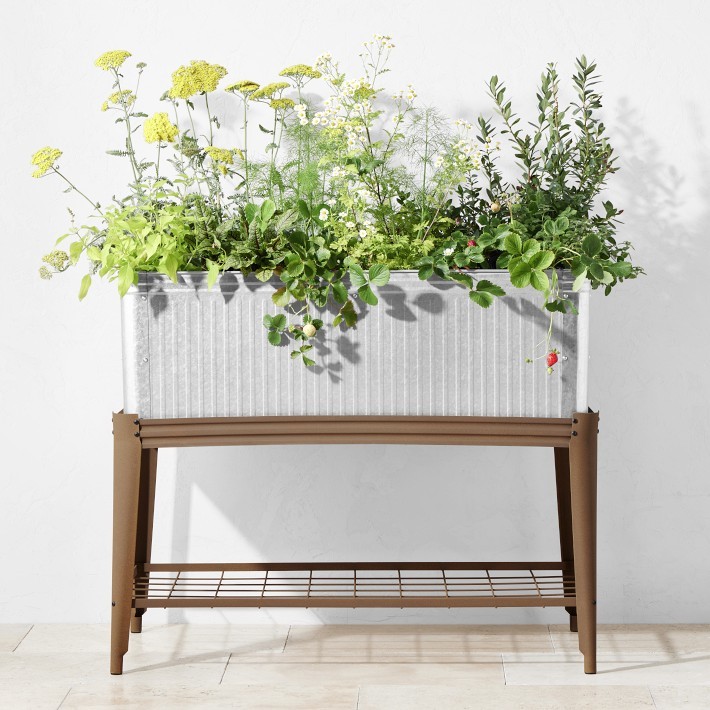 Vintage Galvanized Raised Planter, 3.3'x3.1'-Williams Sonoma|46320