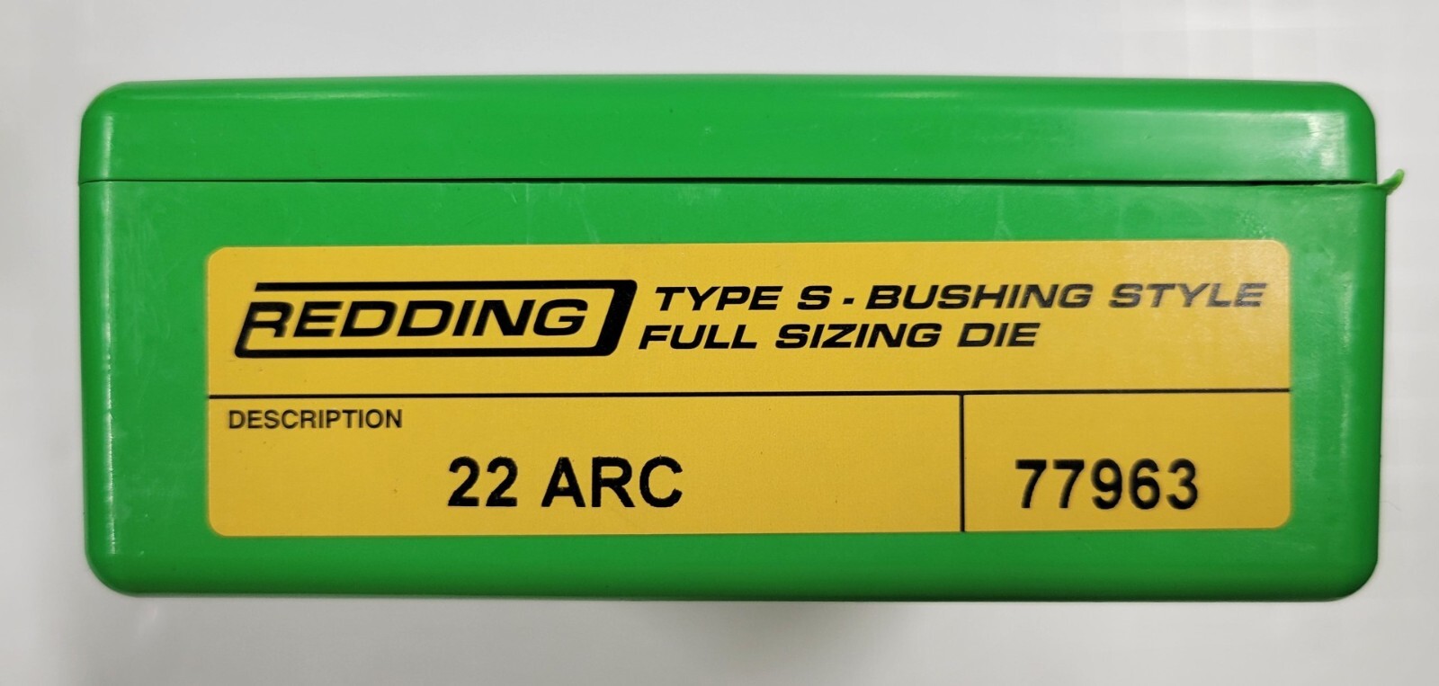 77963 REDDING TYPE-S FULL LENGTH BUSHING SIZING DIE - 22 ARC - NEW