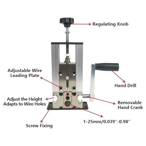 Manual Wire Stripping Machine, 1-25mm Hand Crank or Drill Powered Silver