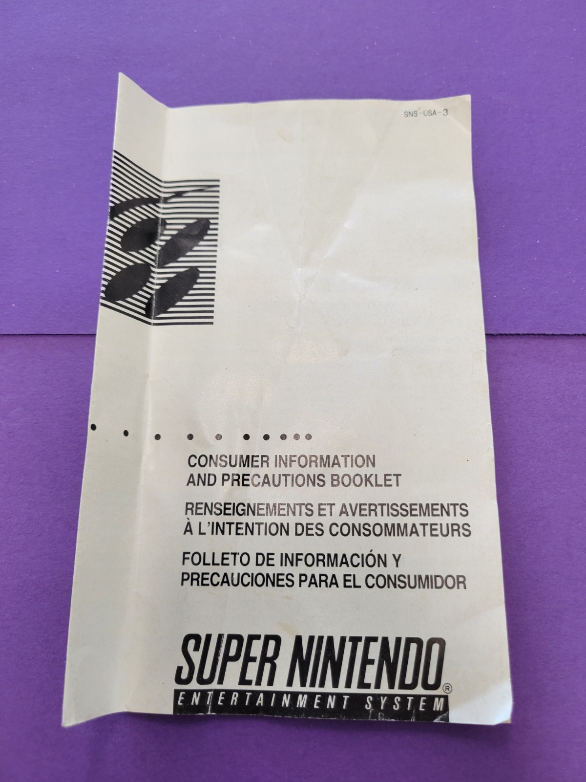 Super Nintendo Consumer Information And Precautions Booklet SNS-USA-3