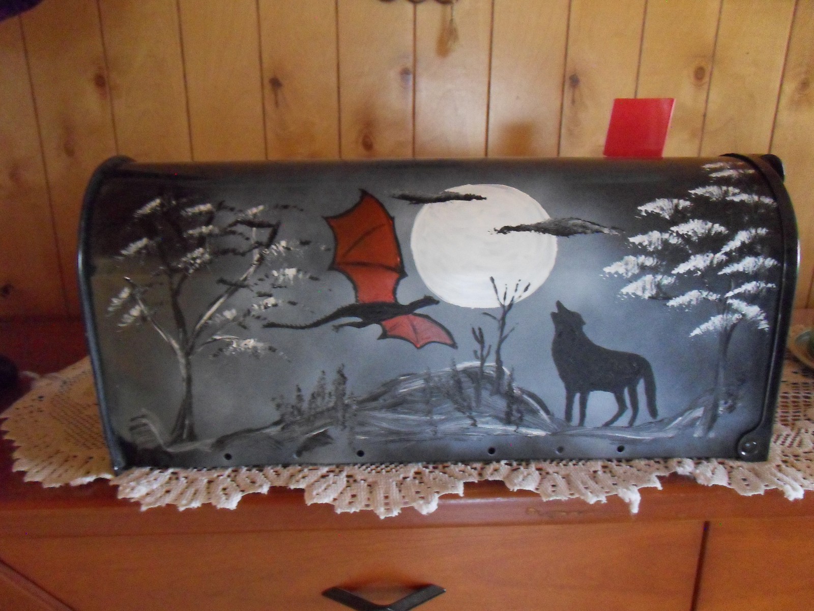 Dragon and wolf hand painted Mailbox USPS standard size