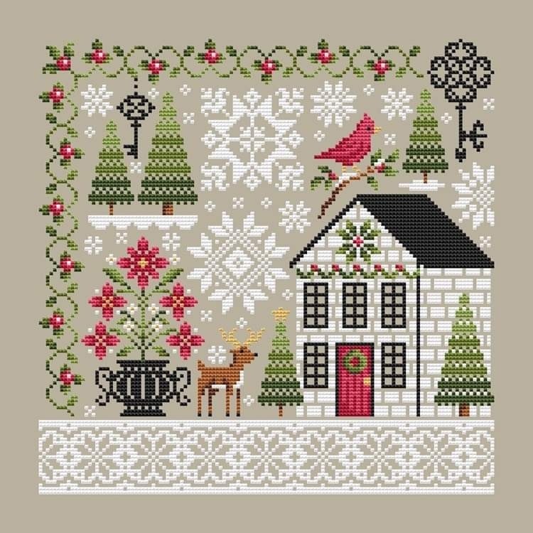 Cross Stitch Pattern Sampler Holiday Quaker Primitive Merry Christmas Manor