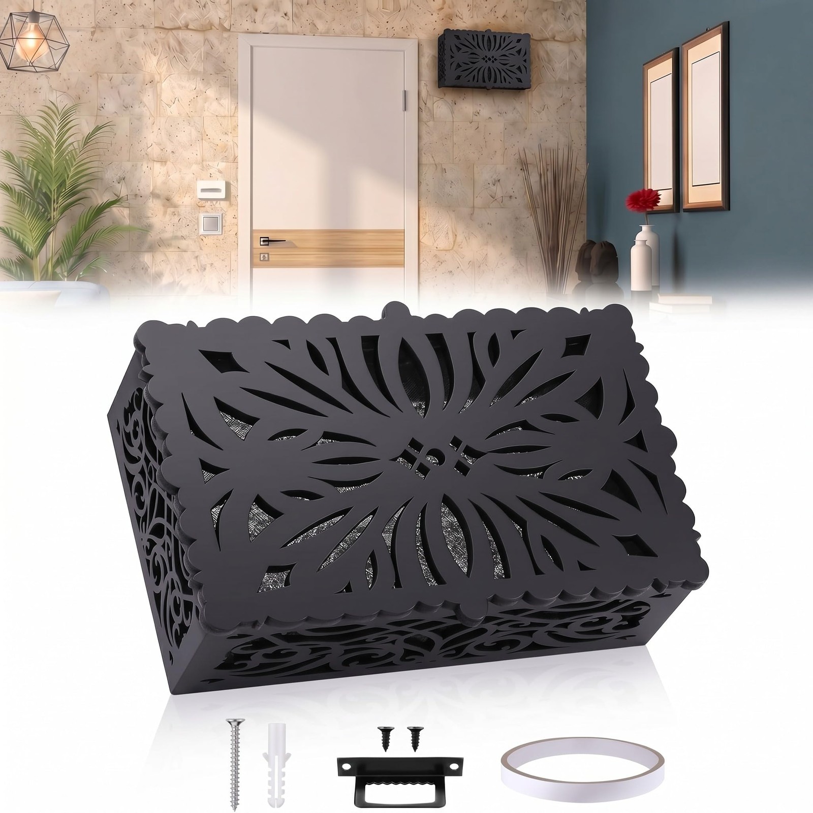 Black Wooden Doorbell Chime Cover Box Only for Indoor Walls Classic,