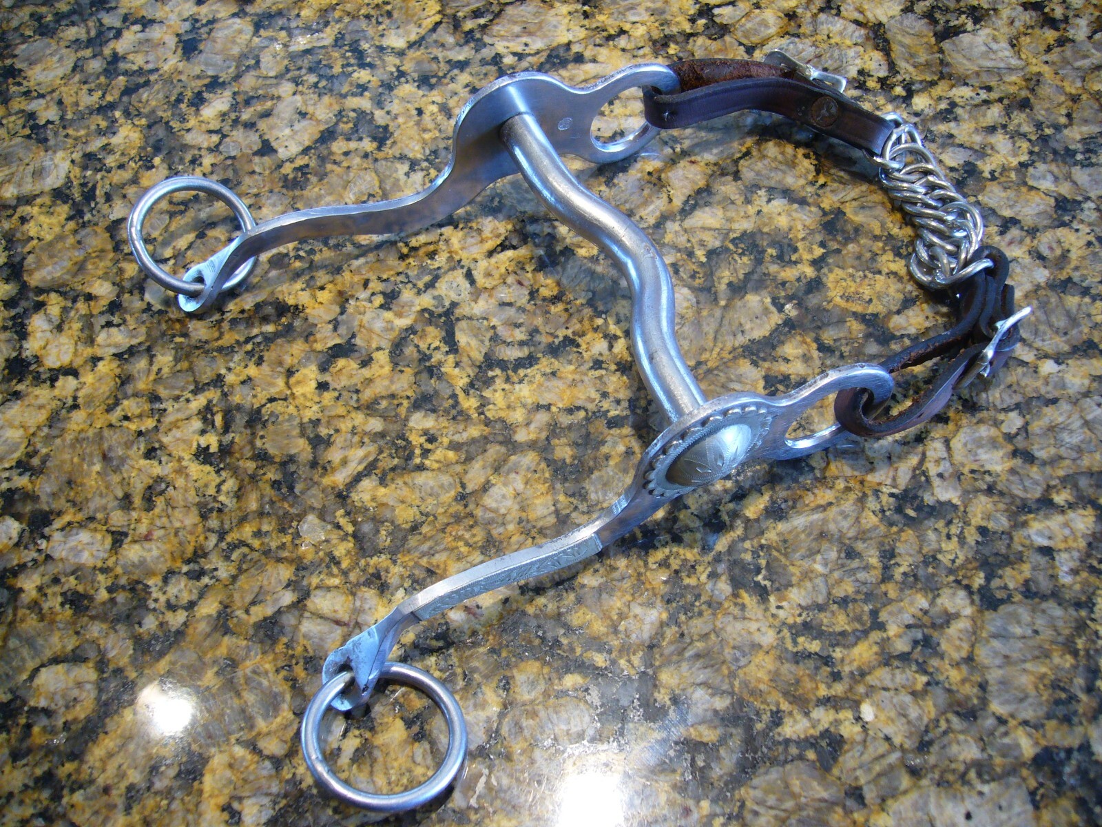 ORIGINAL CROCKETT ST RENALDE HAND ENGRAVED SILVER MOUNTED STAINLESS HORSE BIT CR