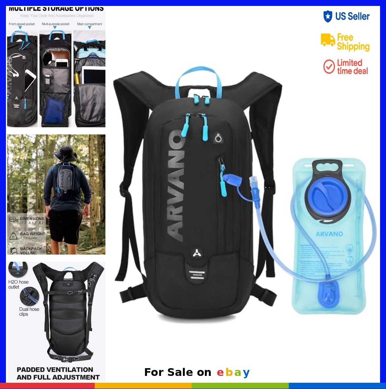 Hydration Backpack 2L Water Bladder 6L Capacity Lightweight BPA Free Biking